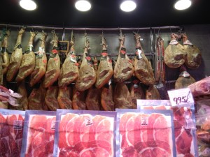 Jamon for sale at Mercado San Miguel (Madrid)