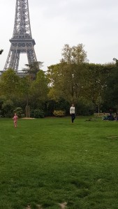 Playing in a park near La Tour Eiffel