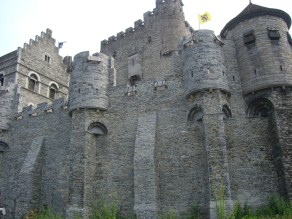 Gravensteen Castle with the Flemish flag