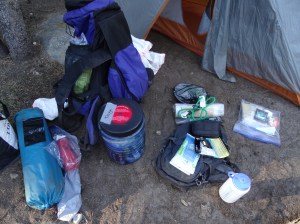 Re-packing the backpack - First morning - Yosemite